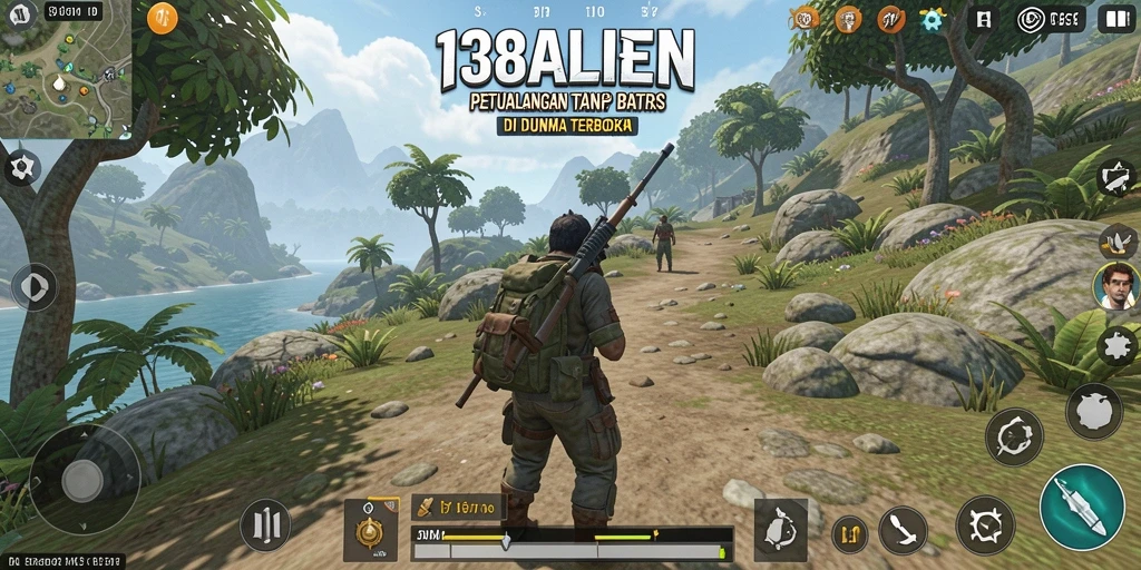 Screenshot gameplay menampilkan eksplorasi luar angkasa di 138ALIEN.