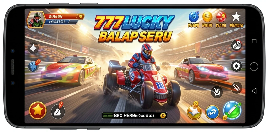 Tampilan gameplay menegangkan dari 777LUCKY dengan lintasan balap yang seru.