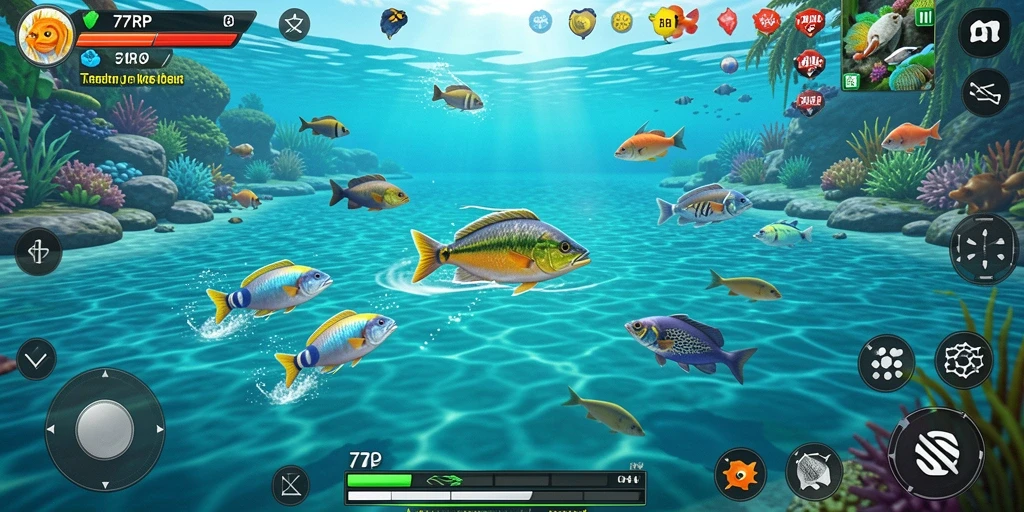 Screenshot gameplay 77RP menampilkan aksi menembak ikan yang seru.