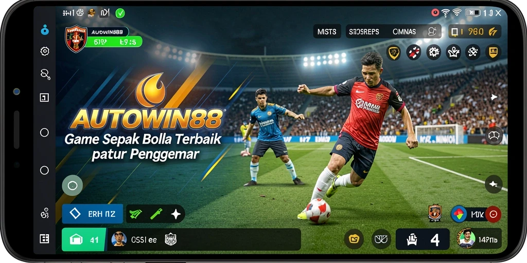 Tangkapan layar AUTOWIN88 menampilkan aksi pertandingan sepak bola yang mendebarkan.