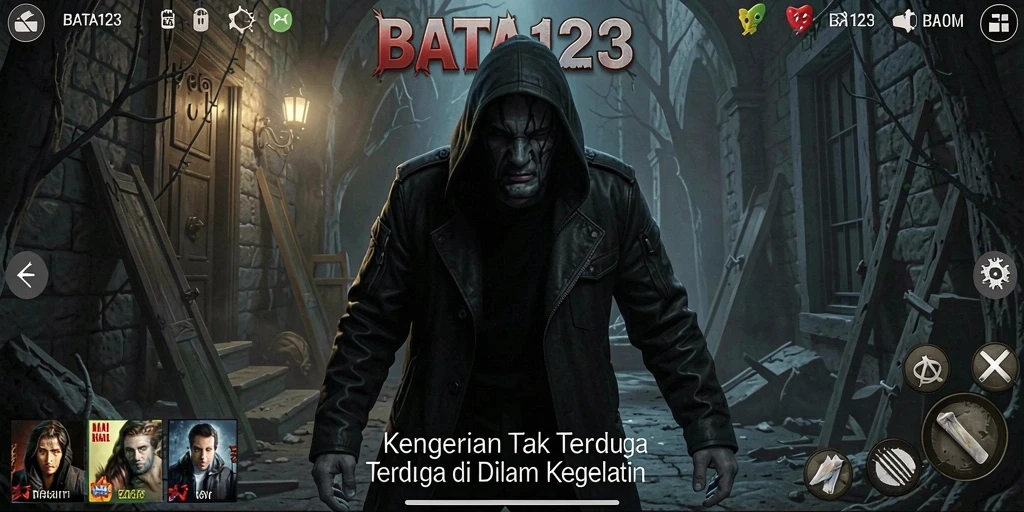 Screenshot BATA123 menunjukkan suasana menegangkan saat menjelajahi tempat angker.
