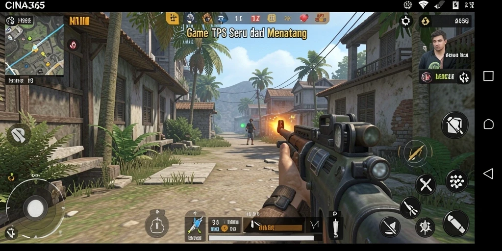 Screenshot gameplay CINA365 dengan aksi seru dan peta yang mendetail.