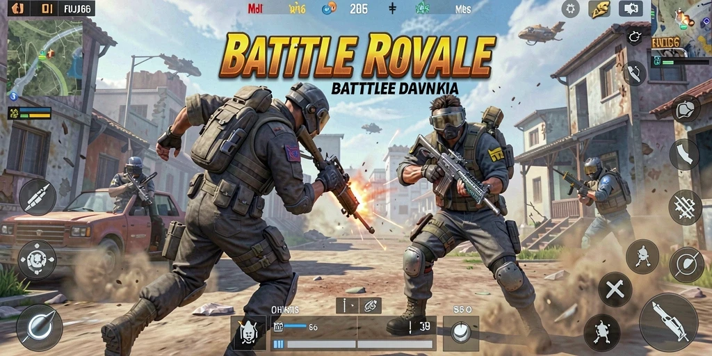 Tangkapan layar utama FUJI66 menampilkan aksi berintensitas tinggi dalam pertempuran Battle Royale.
