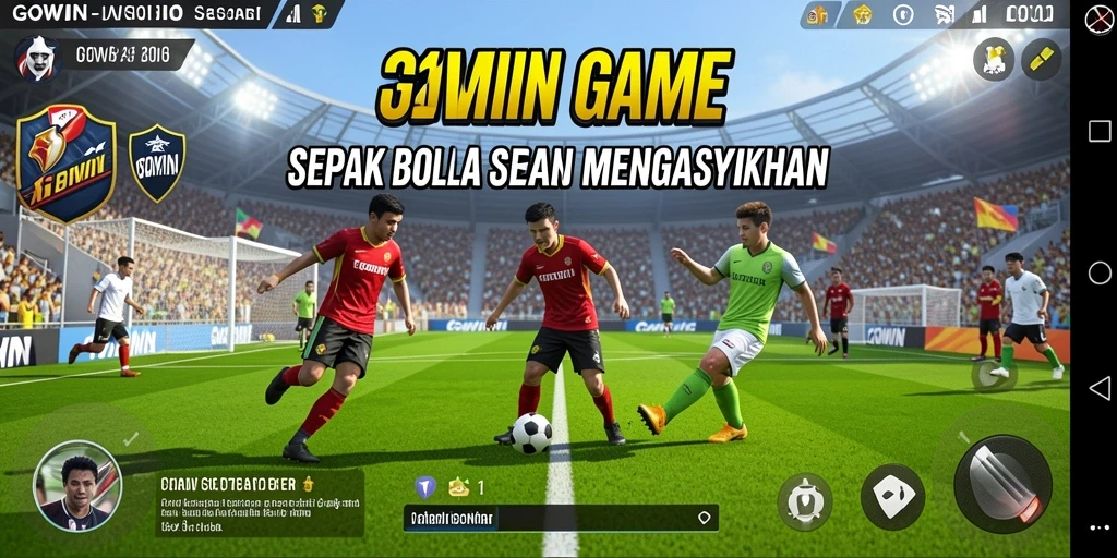 Screenshot menampilkan gameplay intens dan nyata dari pertandingan sepak bola di GOWIN.