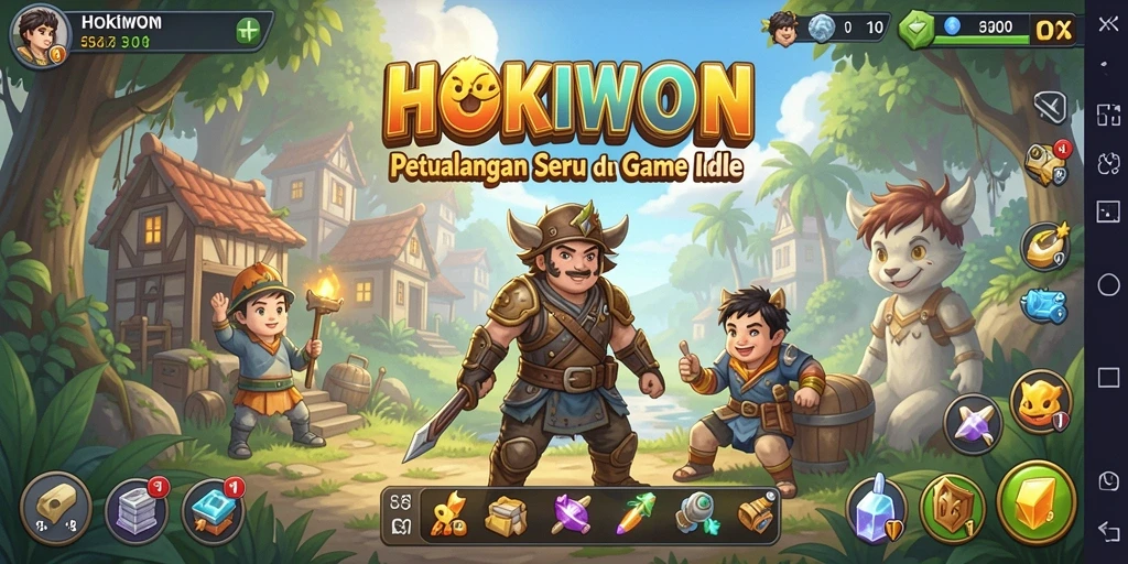 Screenshot HOKIWON menunjukkan gameplay santai dengan karakter yang sedang beraksi.