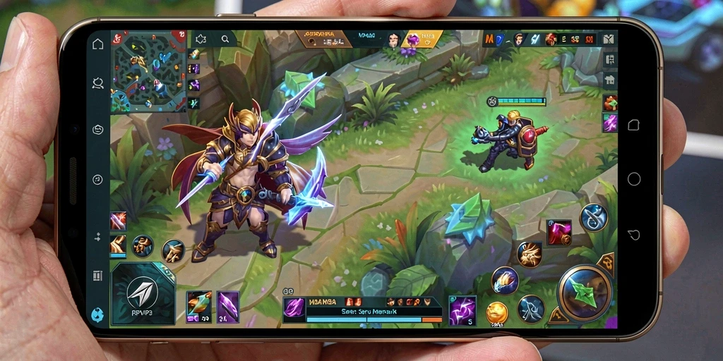 Screenshot RPVIP3 menampilkan aksi seru dalam pertarungan tim MOBA.
