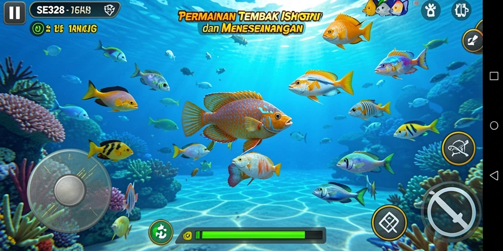 Tampilan gameplay menembak ikan yang seru dan mendebarkan.